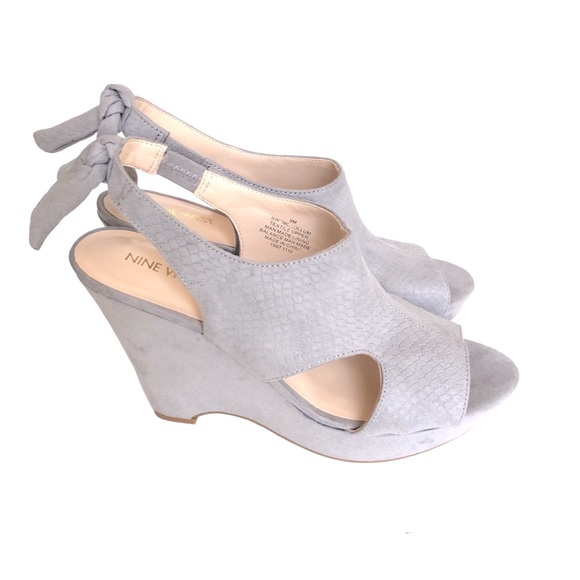 NEW Nine West Mc Collum Sandal Blue Grey Suede Platform Wedges Women’s Size 9 - Picture 1 of 13